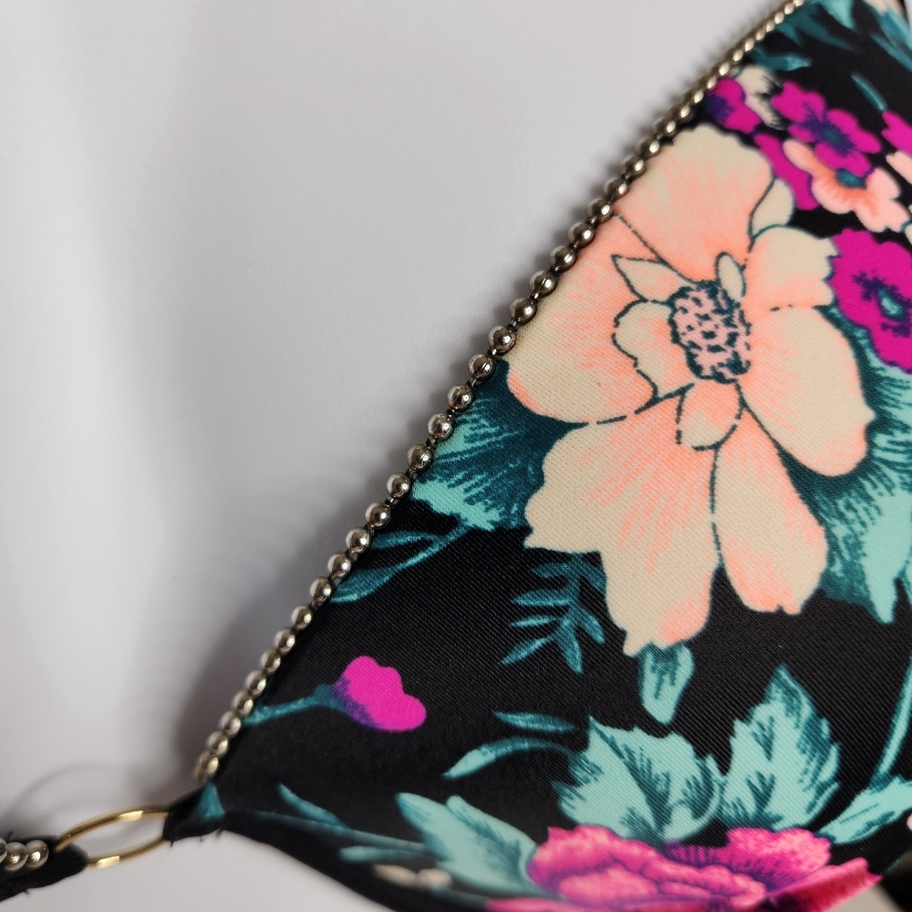 SOLD - Shade & Shore Multi-Color Floral Padded Beaded Edge Bikini Top 38DD - Picture 3 of 7